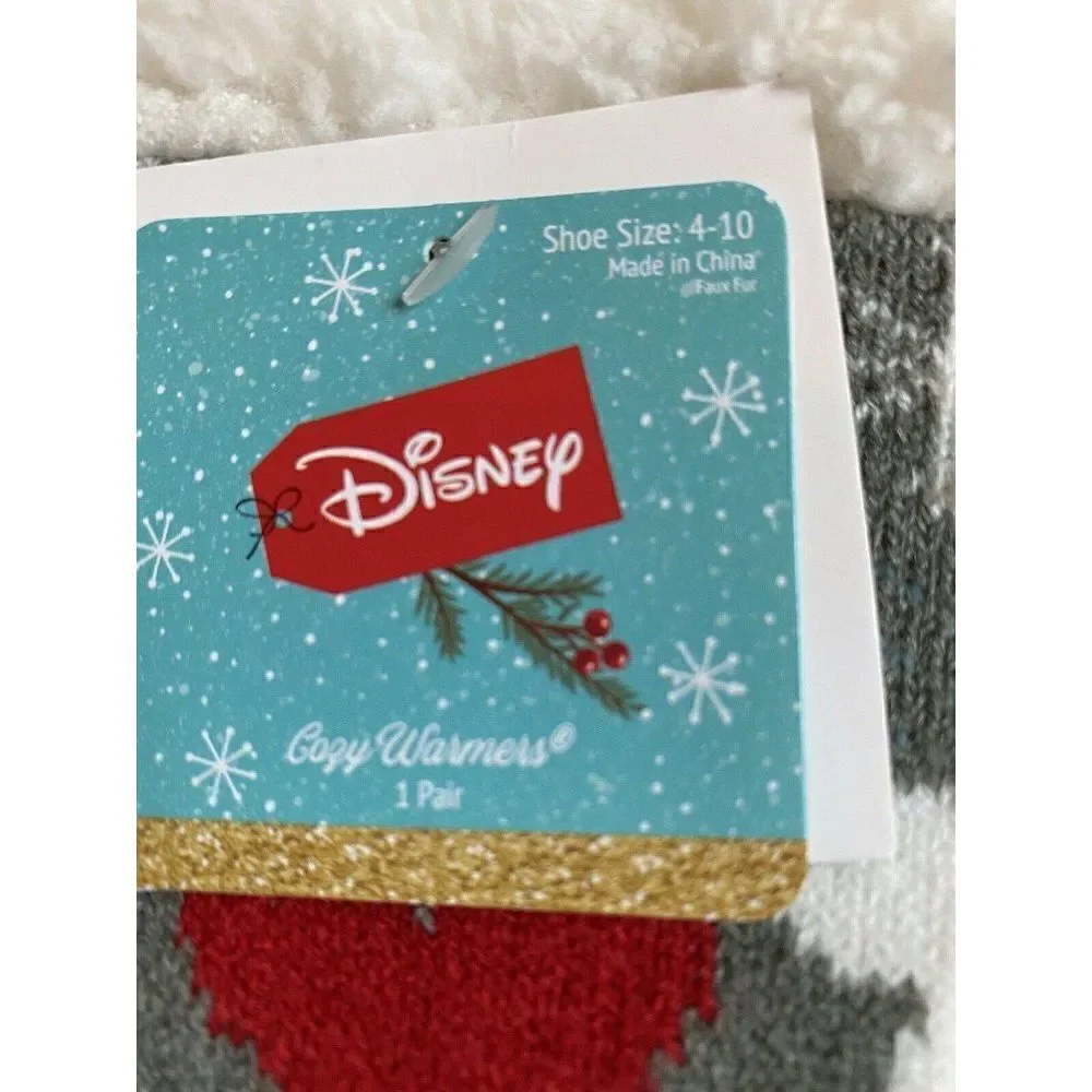 Disney Mickey Mouse Cozy Warmers Slipper Long Socks Christmas Santa‎ Holiday NWT